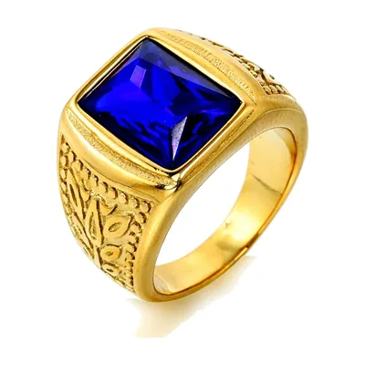 Anillo Sello de Hoja de Arce con Piedra Azul, Acero Inoxidable