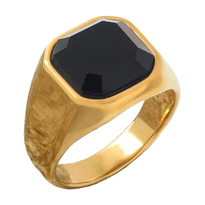 Anillo Sello Cuadrado con Piedra de Ónice, Acero Inoxidable