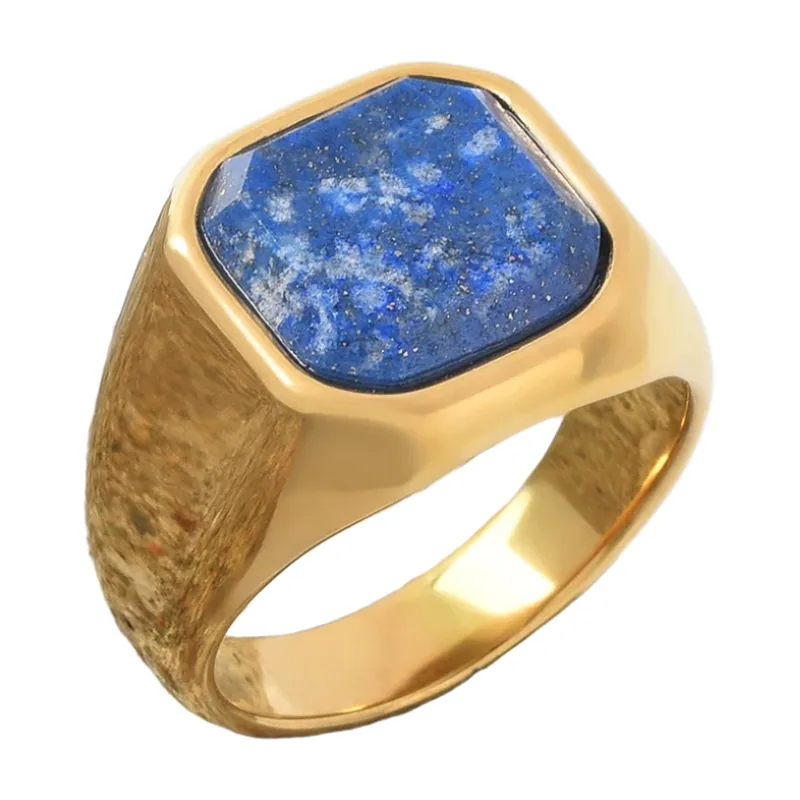 Herren Siegelring mit blauem Onyx-Stein, Edelstahl