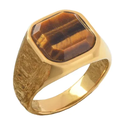 Anillo Sello cuadrado con Ónix marrón, Acero Inoxidable