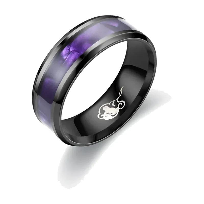 Bague Noire avec Incrustation de Pierre Violette, Acier Inoxydable